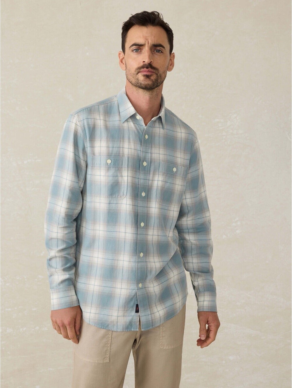 Faherty Tried & True Chambray Workshirt‎ Emerald Coast Plaid Button Down Size L